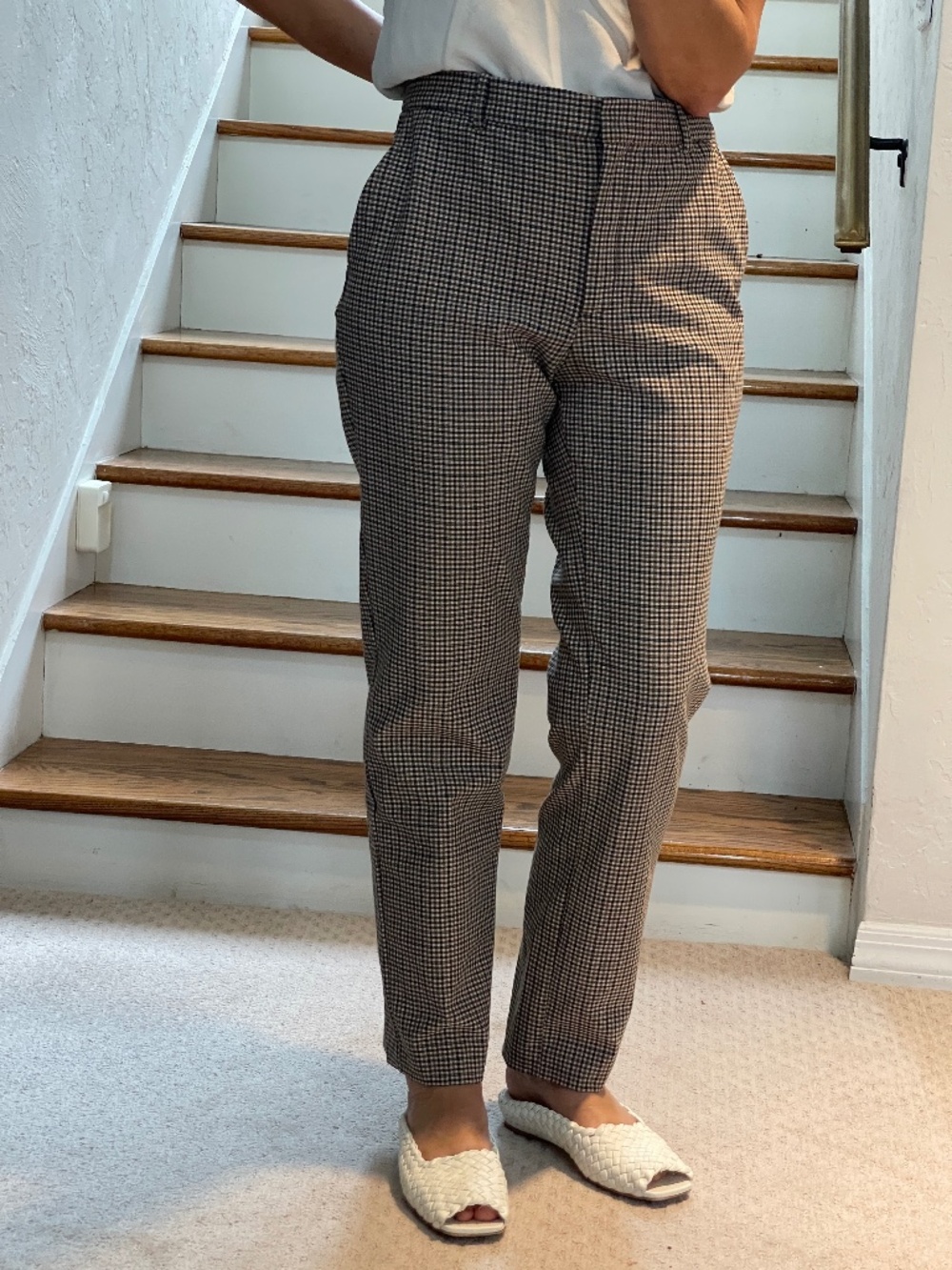 Mango suit tapered checked cream and brown pants women 6